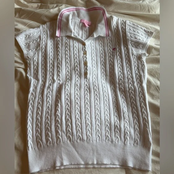 NWOT! Lilly Pulitzer White Cable Knit Top with Pink Label - Picture 2 of 5